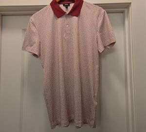 Express Burgundy and White Patterned Polo Shirt